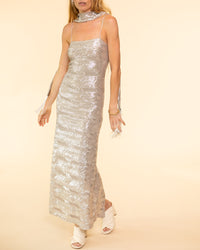 "La Danza del Mare" Sequins Slip Dress | Silver