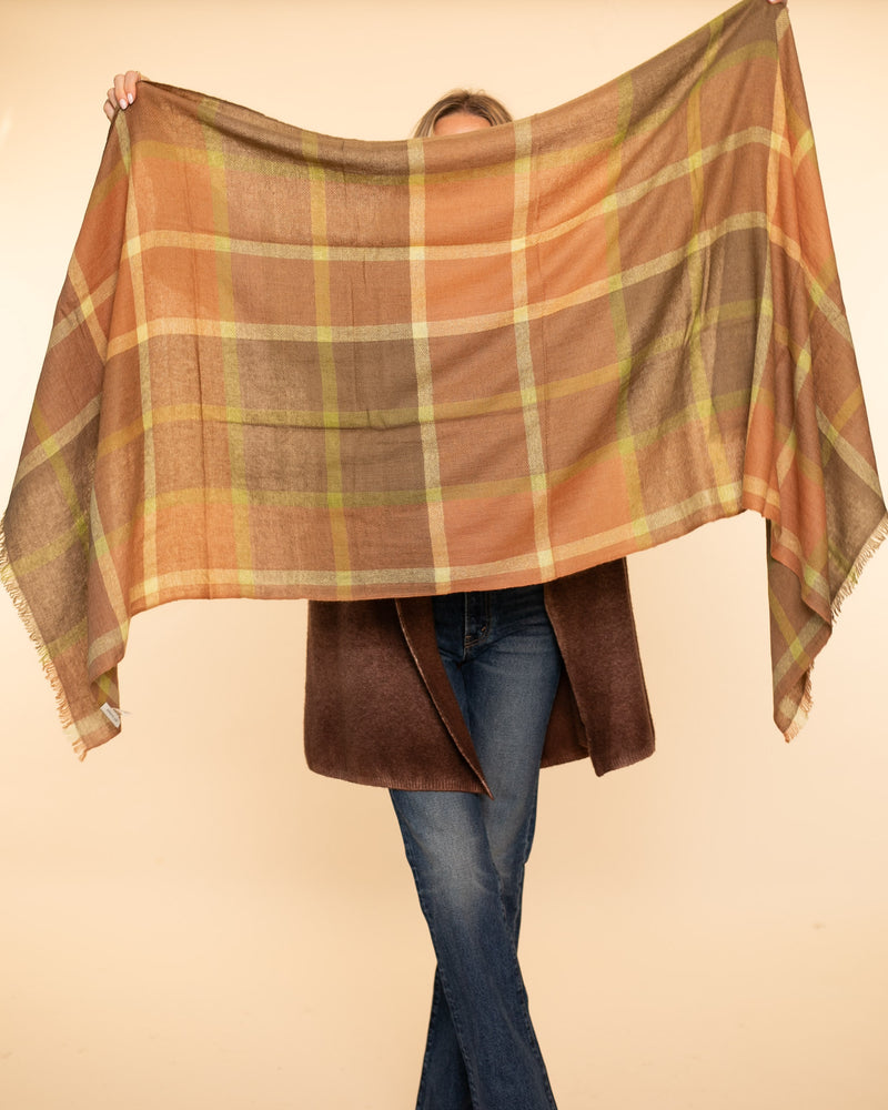 Mirror Cashmere Shawl Checks | Khaki+Greens