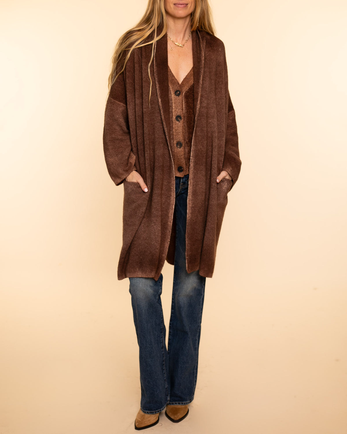 V Neck Cardigan | Brownie