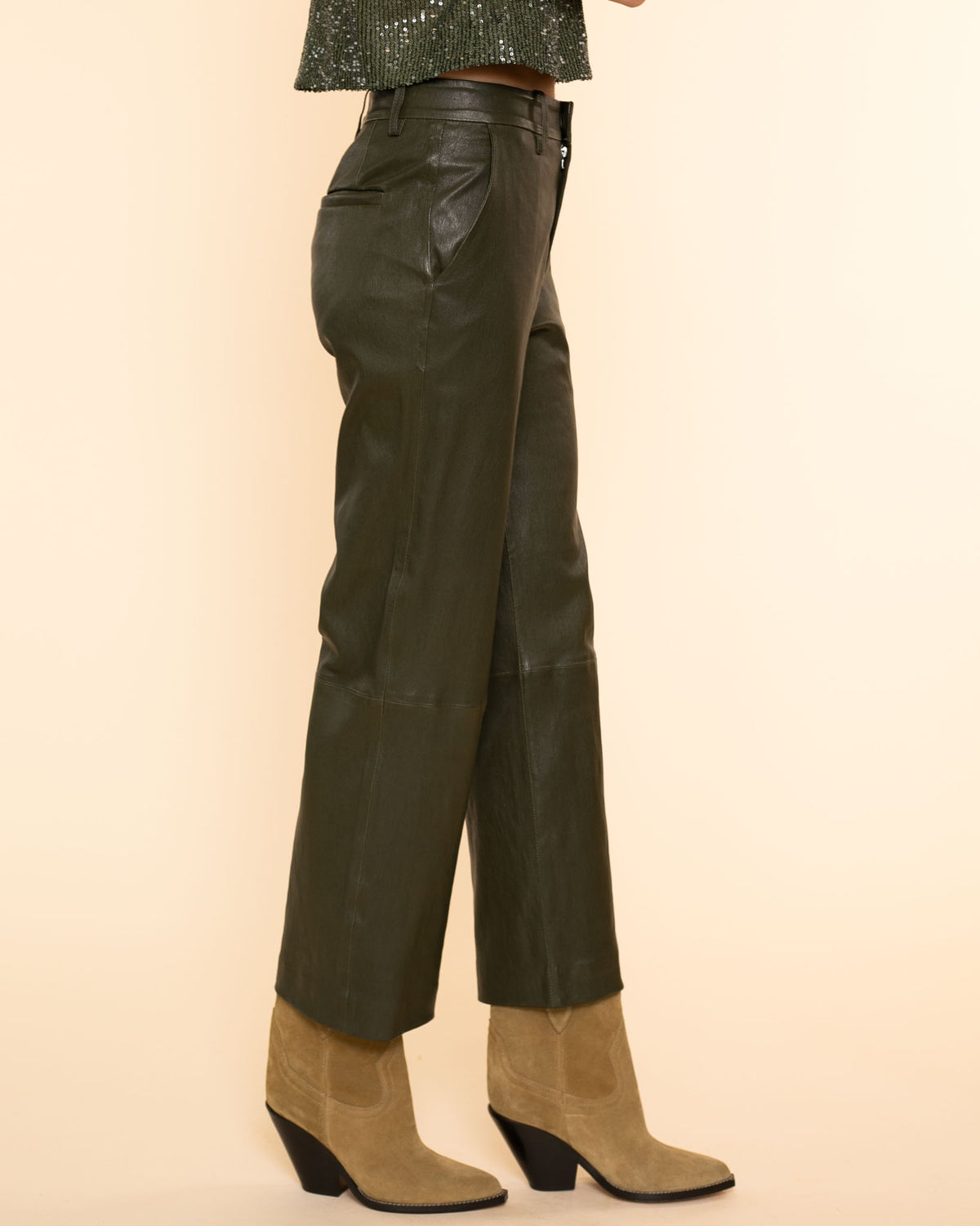 Cropped Baggy Lowrse Trousers | Cactus