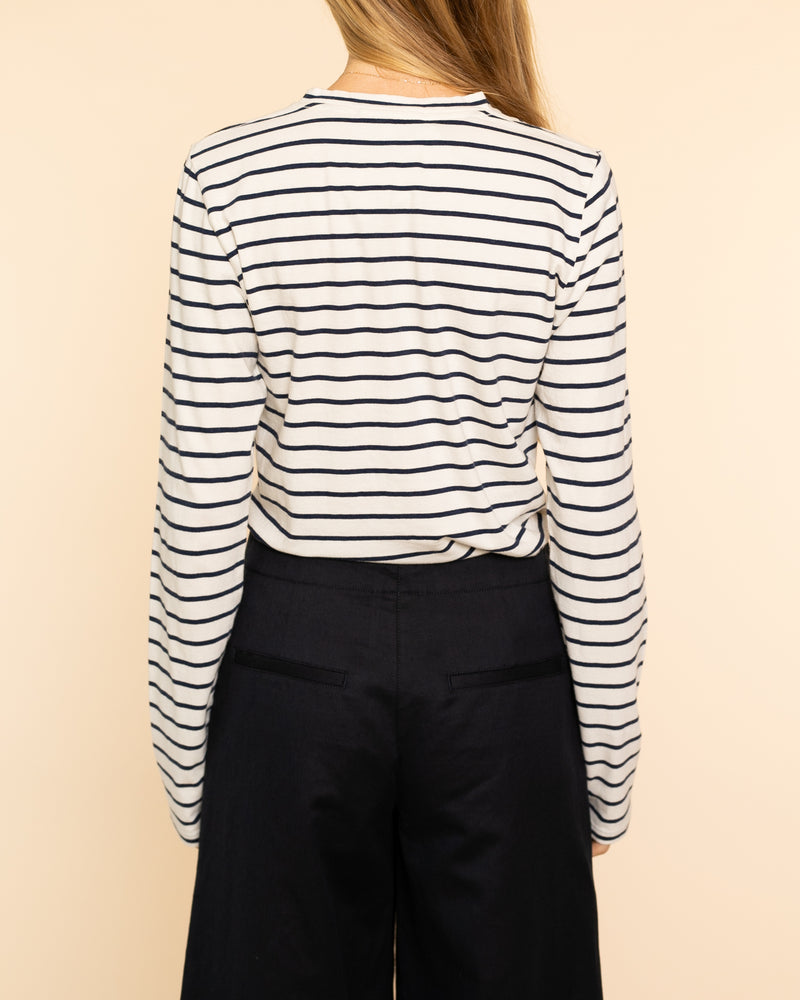 Susana Long Sleeve Tee | Navy Ivory Stripe