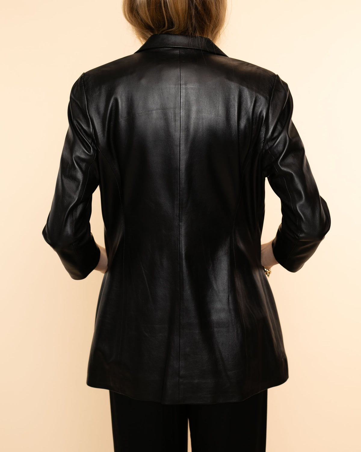 Three Button Leather Blazer | Black