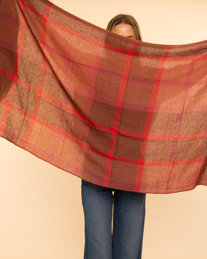 Mirror Cashmere Shawl Checks | Browns+Reds