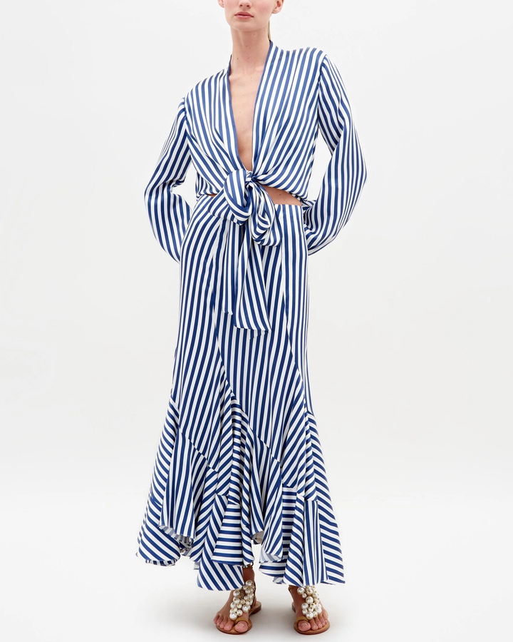 Honey Blouse | White Blue Stripe