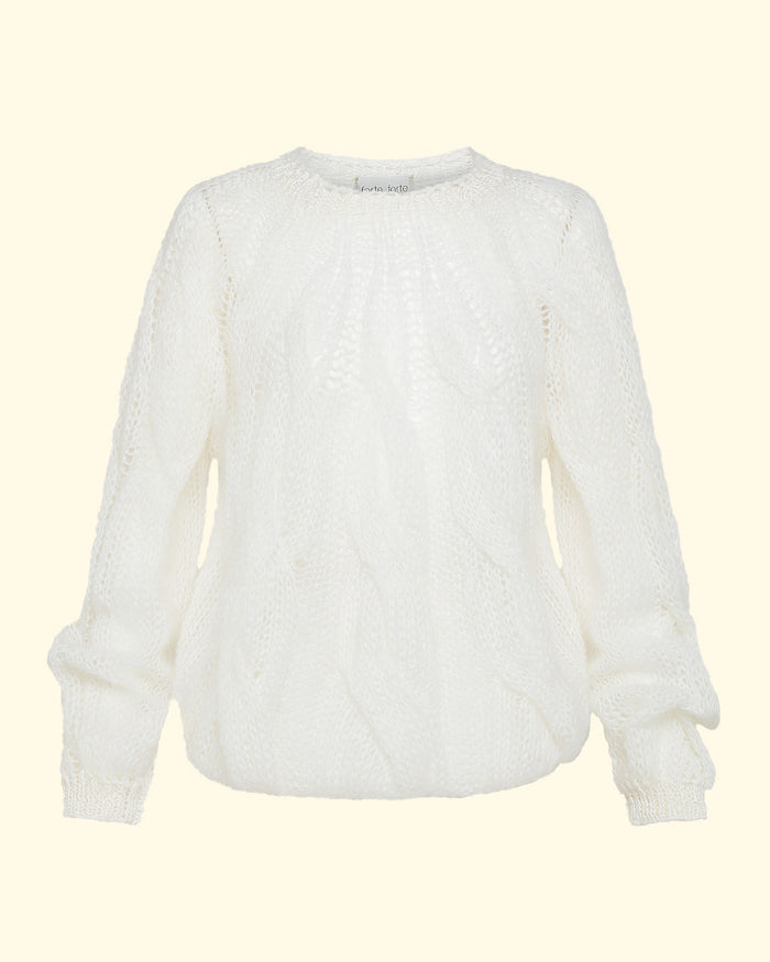Mohair Cable Roundneck Sweater | Bianco