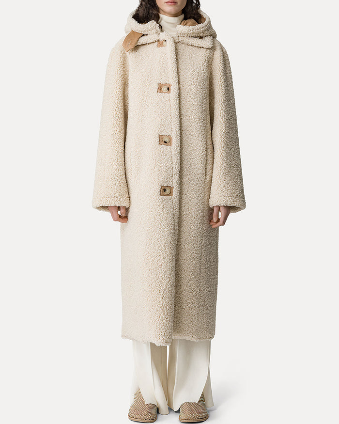 Eco-Sherling Double Face Coat with Detachable Hood | Avorio