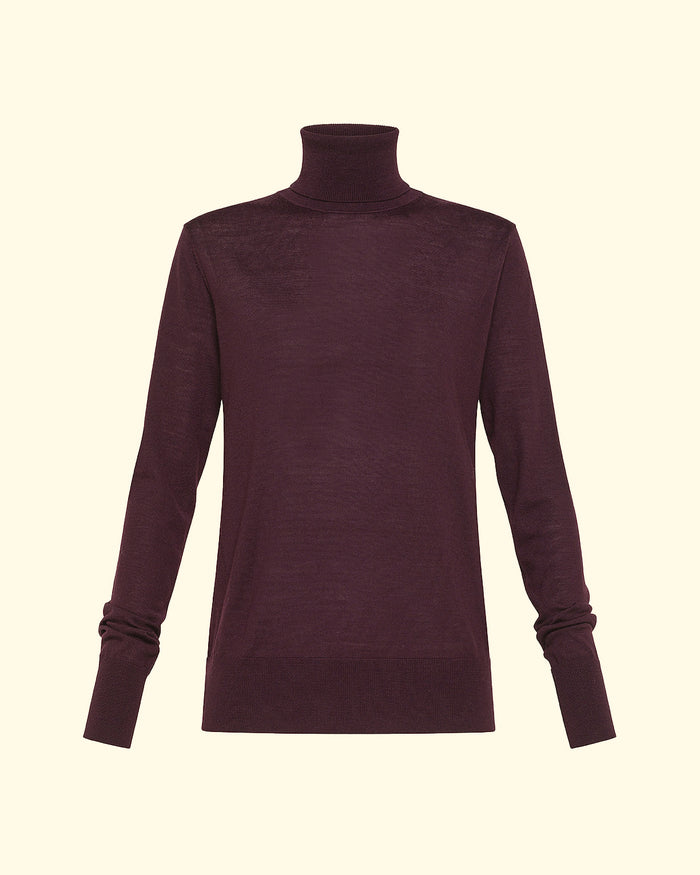 Ribbed Superfine Merinos Turtleneck Sweater | Ruby