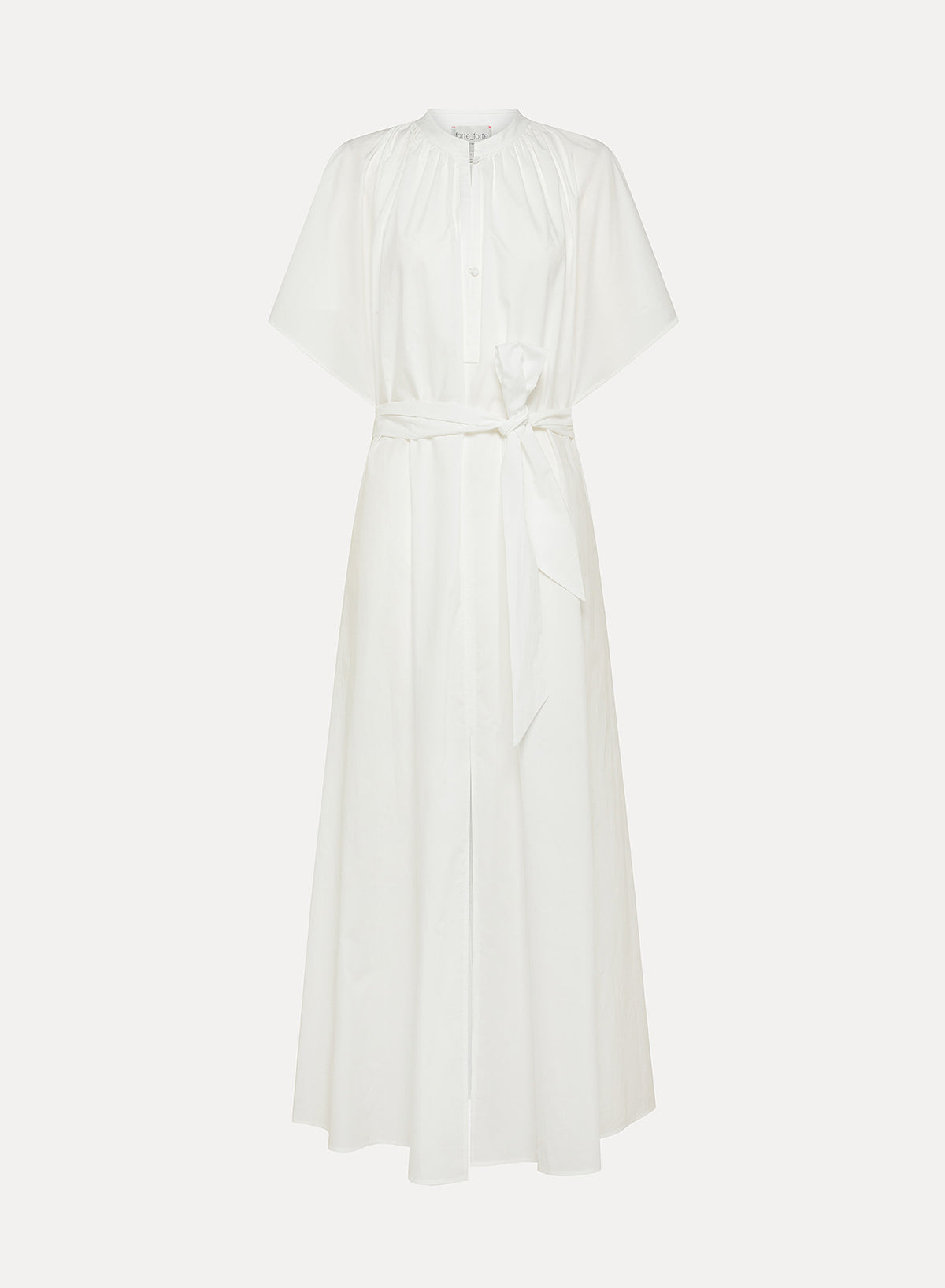 BCI Cotton Popline Half Sleeved Belted Dress | Bianco