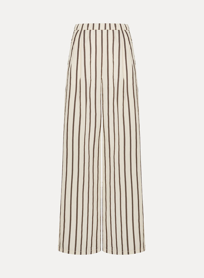 Embroidered Pinstripe Cotton Wide Leg Pants | Orchidea