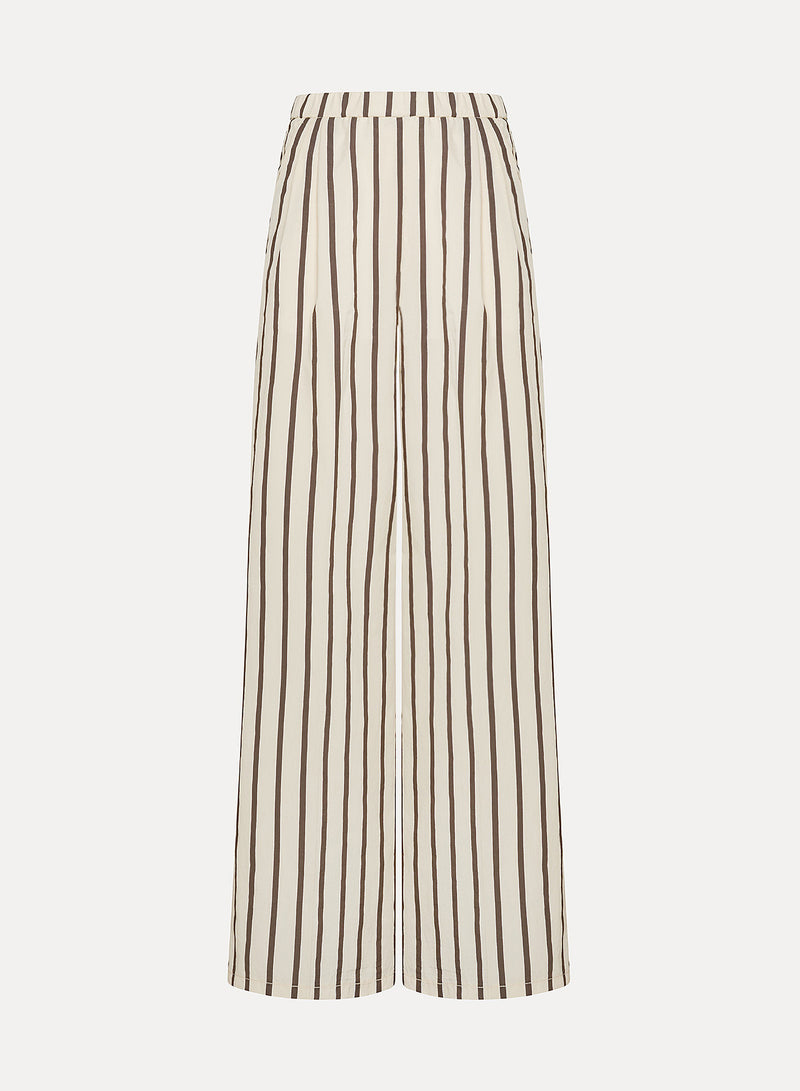 Embroidered Pinstripe Cotton Wide Leg Pants | Orchidea