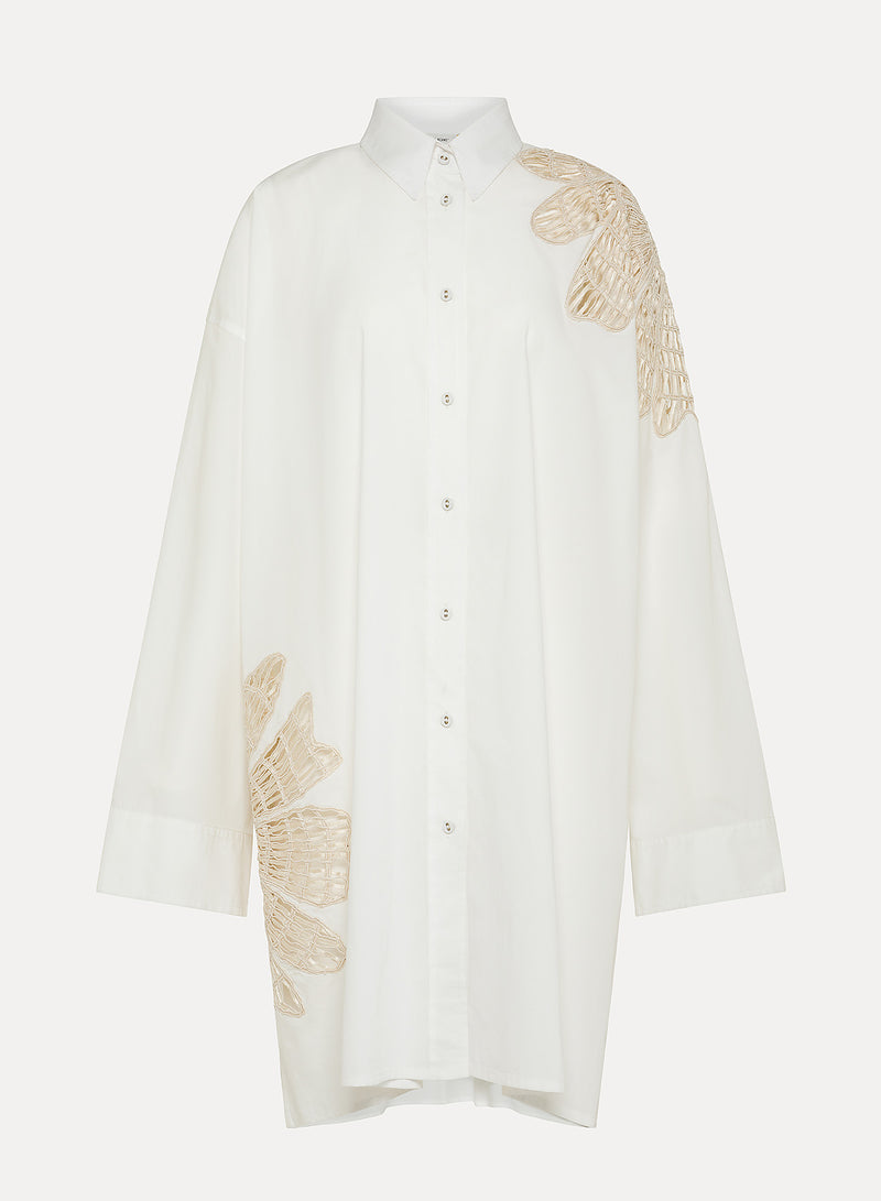 Botanical Flower Embroidery Popline Over Shirt | Giglio