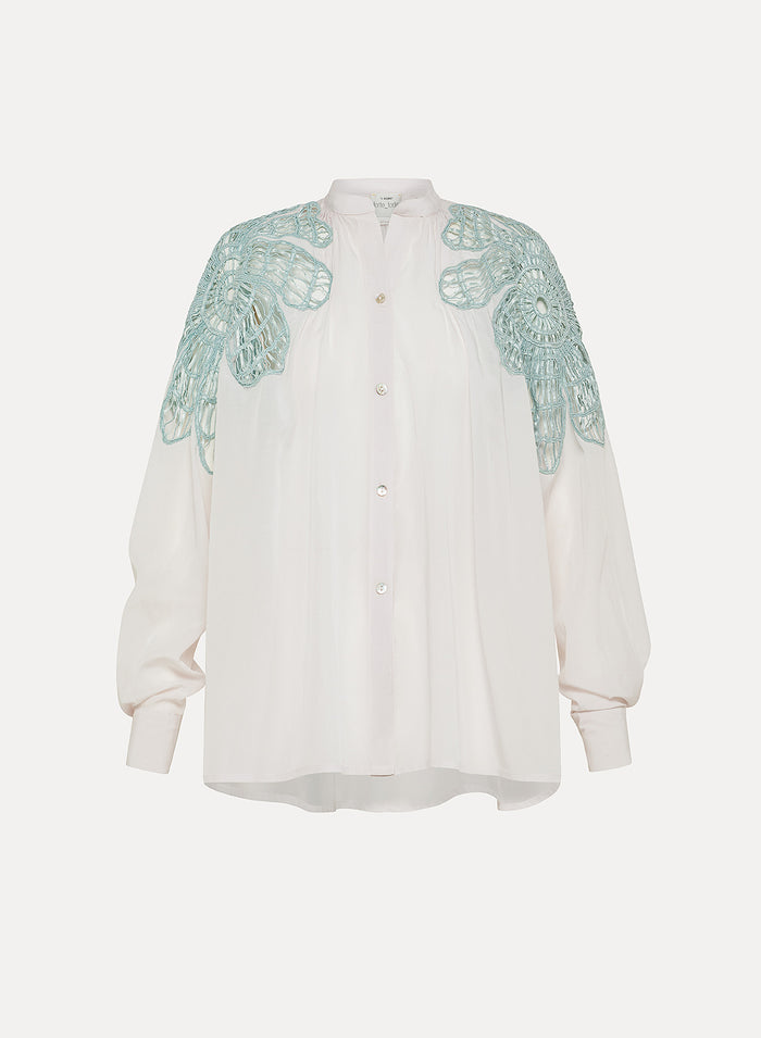 Botanical Flower Embroidery Voile Bohemian Shirt | Rugiada