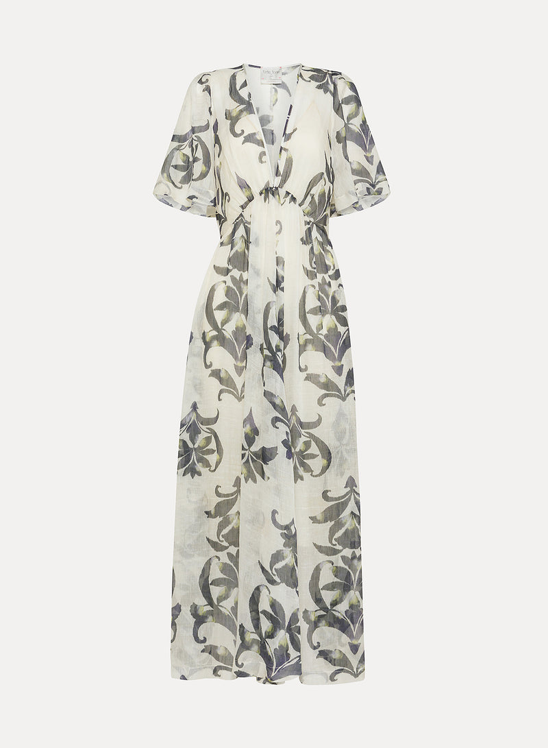 Secret Lily Print Linen Silk Guaze Dress | Oltremare