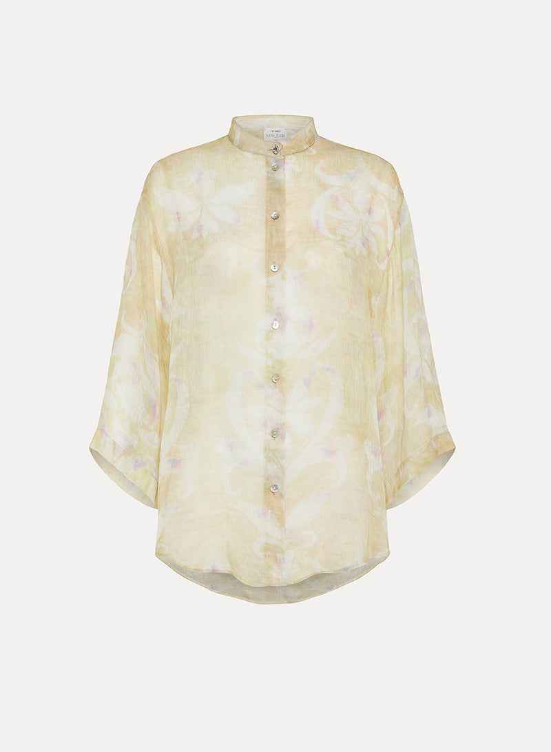 Secret Lily Print Linen Silk Gauze Shirt | Clorofilla