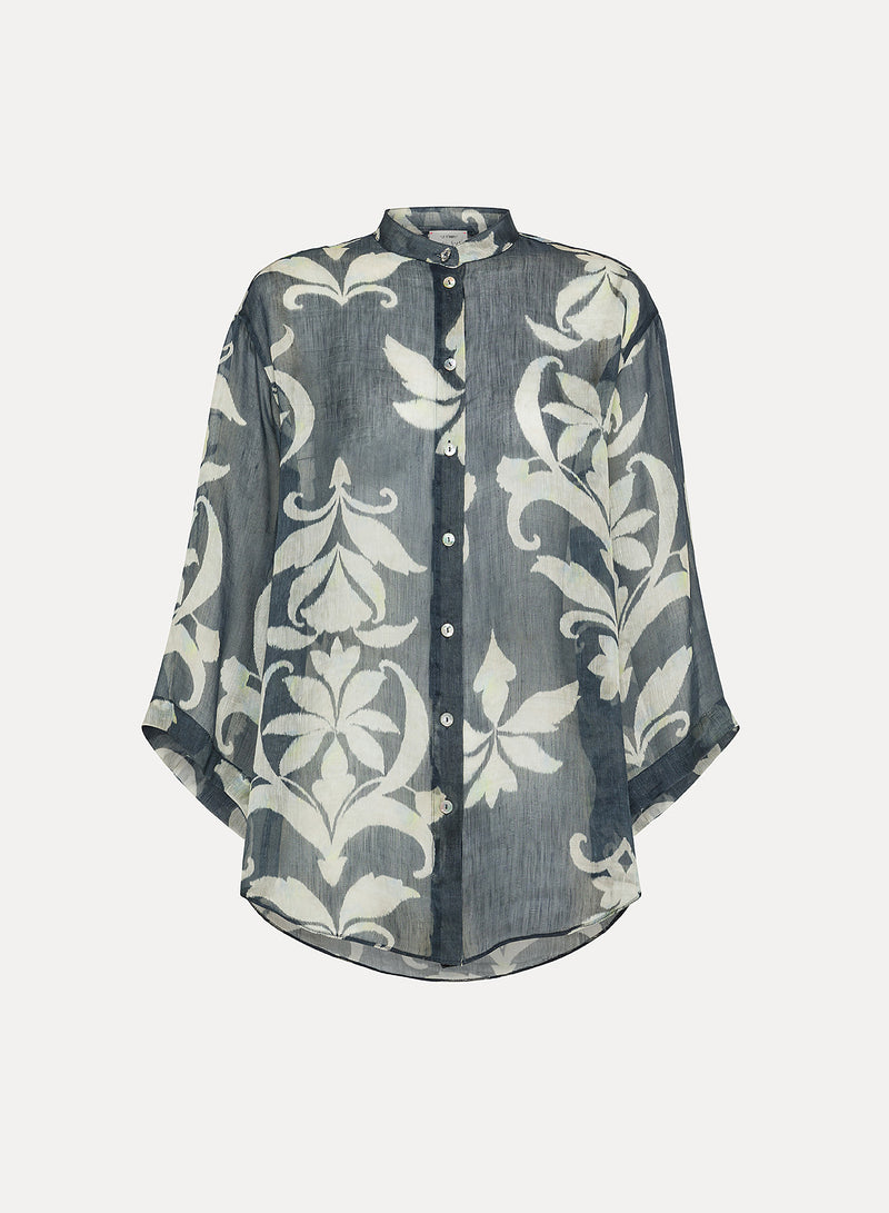 Secret Lily Print Linen Silk Gauze Shirt | Orchidea