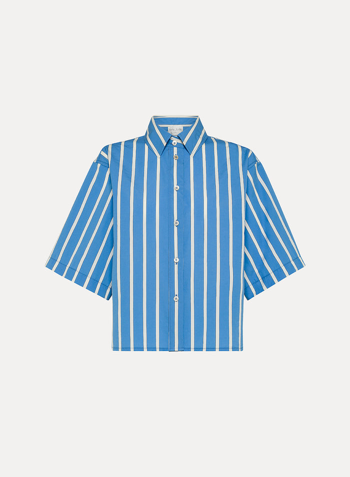 Embroidered Pinstripe Contemporary Cotton Half Sleeve Shirt | Cielo