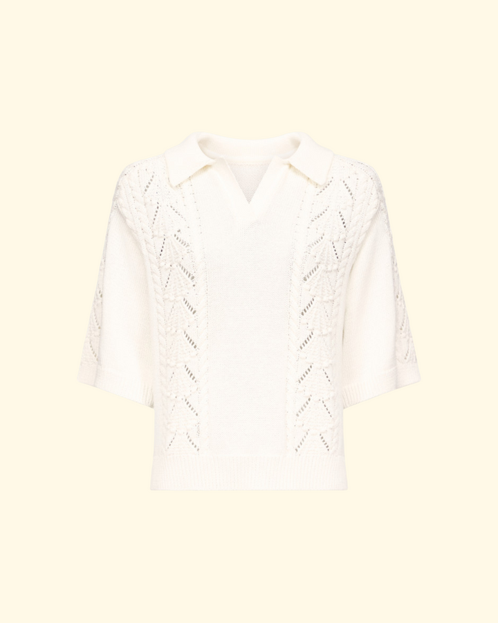 Kina Crochet Polo Sweater | Ivory