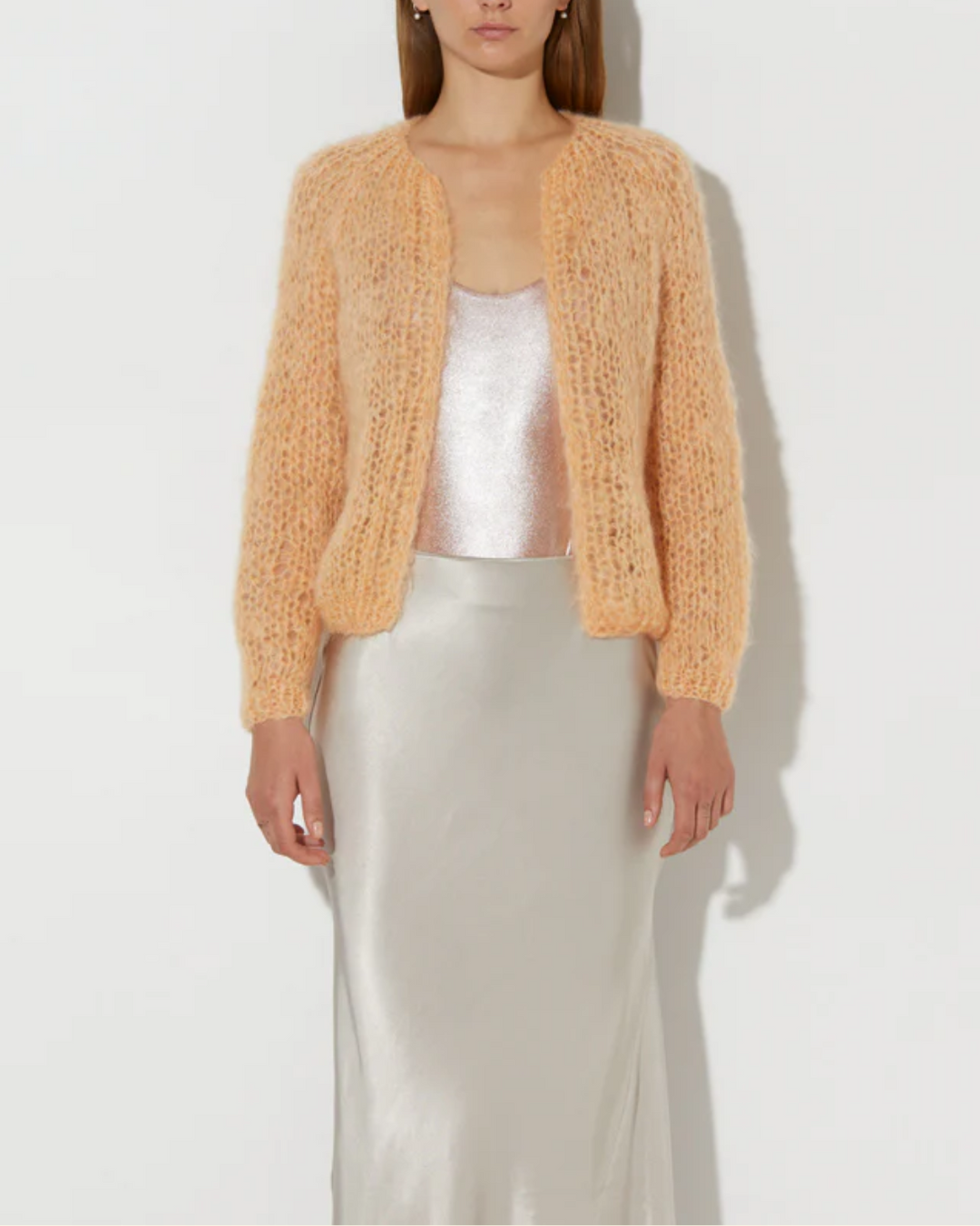 Mohair Bomber Cardigan, Light | Soft Apricot