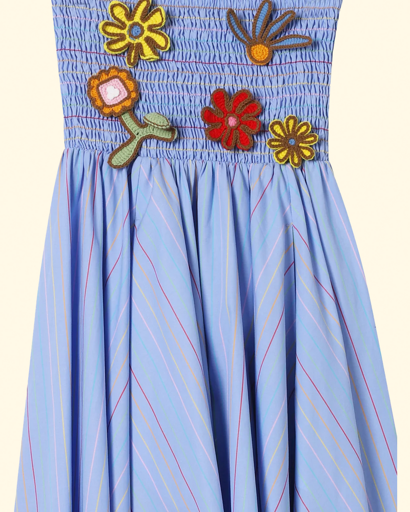 Bandeau Dress with Crochet Patches | Blue Multi