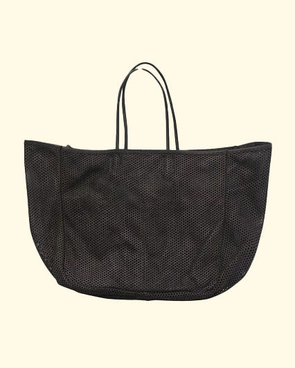 Washed Leather Mesh Tote L | Black