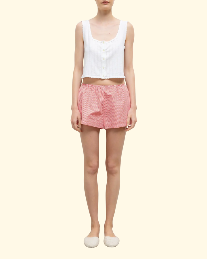 Yoshi Stripe Summer Short | Cerise/ White Stripe