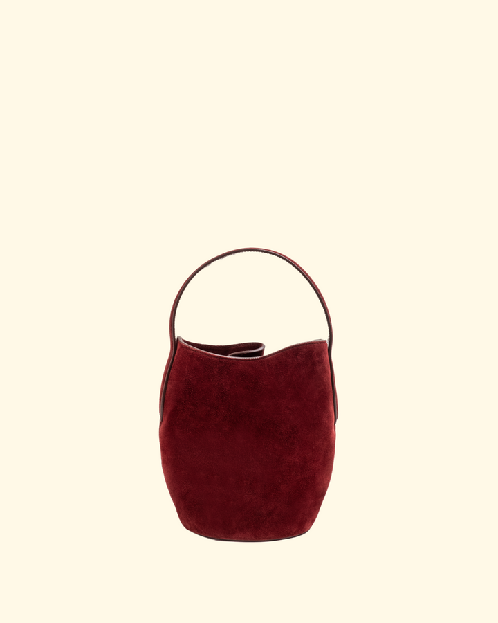 Belted Bucket Bag Mini | Maroon Suede