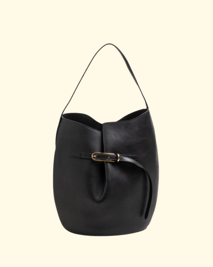 Belted Bucket Bag Large | Black Leather