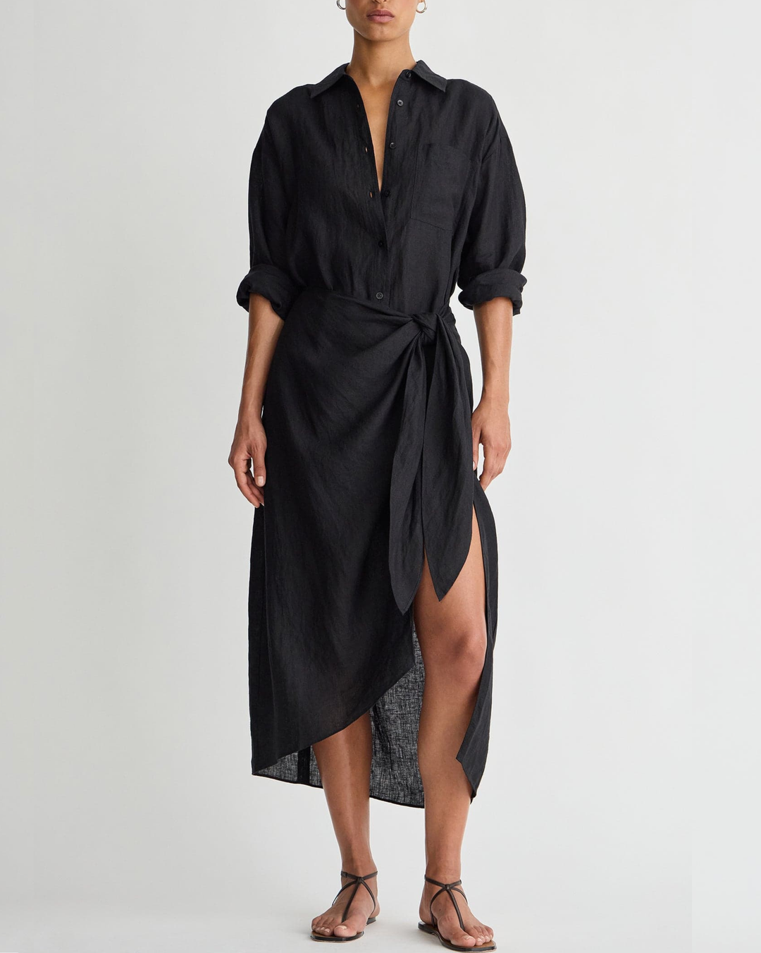 Alessandra Sarong Shirt Dress | Black
