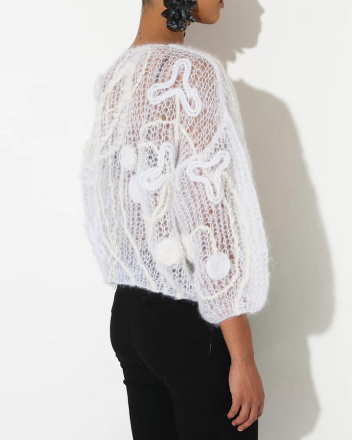 Mohair Bomber Light, Floral Embroidery | White