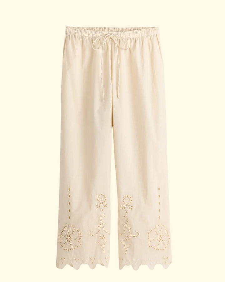 Embroidered Kari Pull On Pant | Ecru
