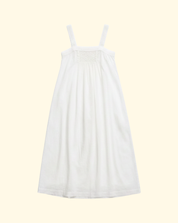 Linen Gathered Slip With Cotton Lace | White