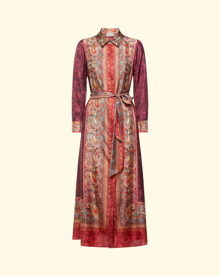 Aloe Shirt Dress Silk | Red Multi Color