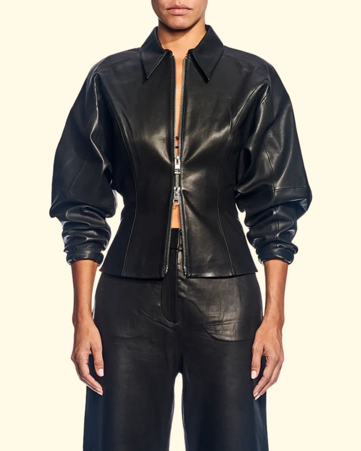 Fitted Leather Jacket | Black