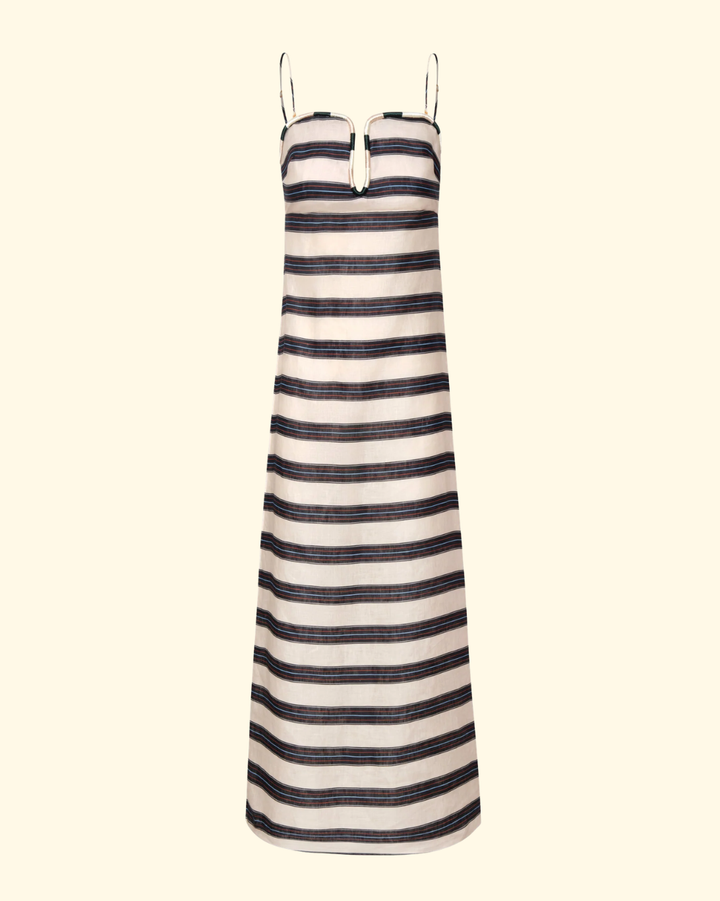 Antonia Linen Midi Dress | Navy Stripes