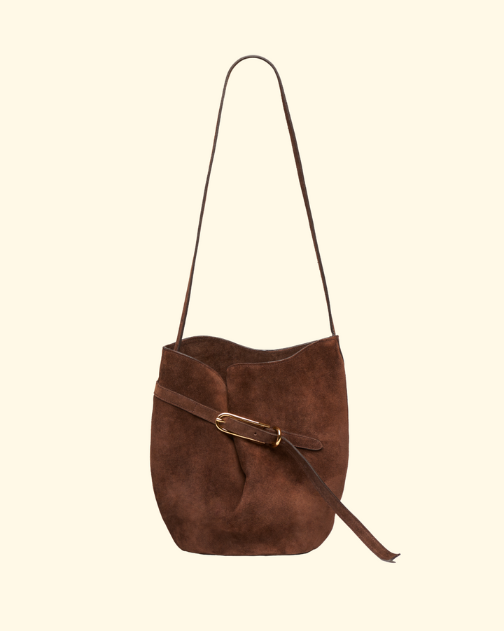 Belted Bucket Bag | Dark Brown Suede