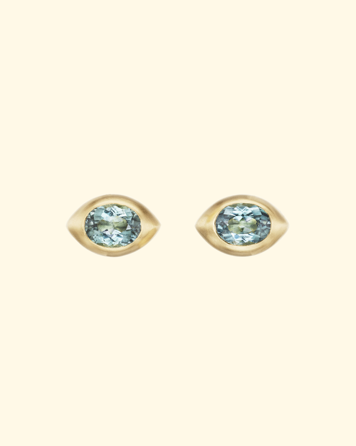 Blue Tourmaline Eye Studs | 18k Yellow Gold