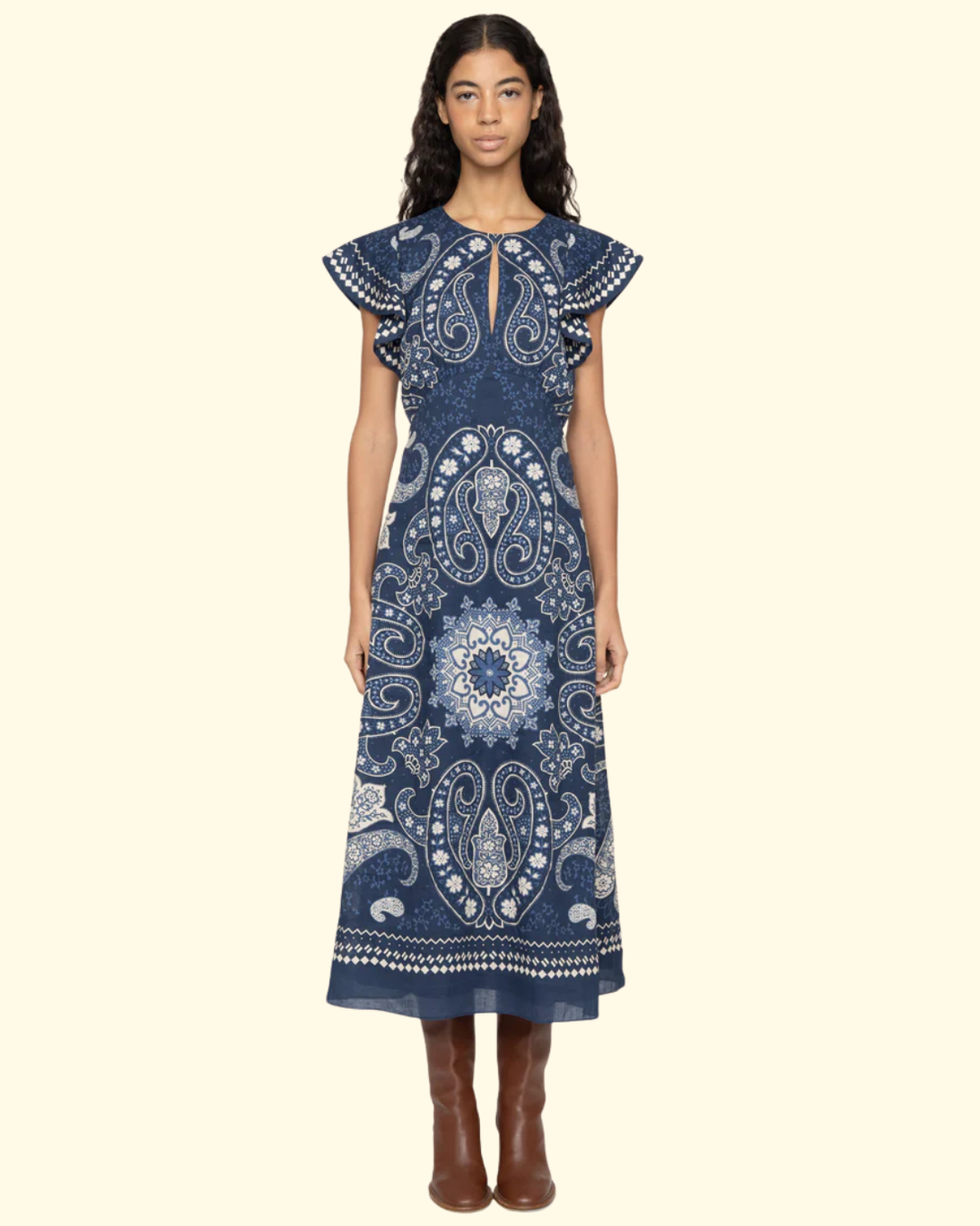 Emelina Print Midi Dress | Navy