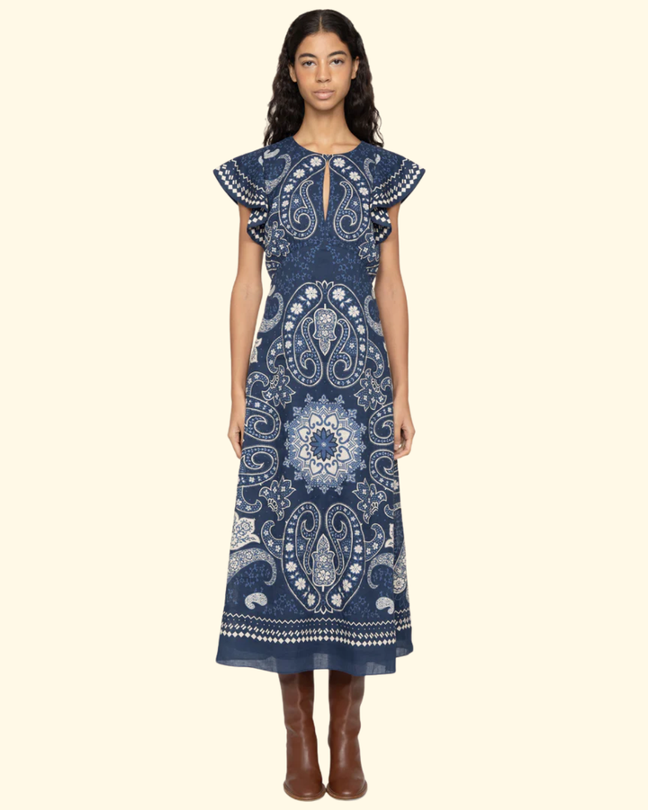 Emelina Print Midi Dress | Navy