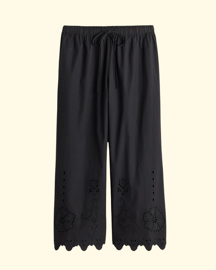 Embroidered Kari Pull On Pant | Black