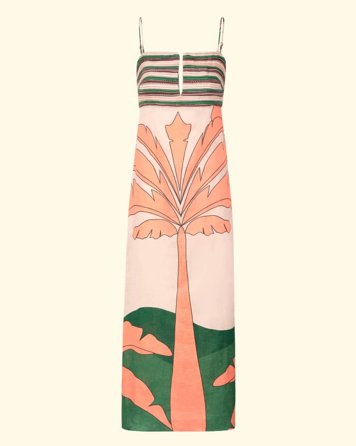 Antigua Linen Midi Dress | Peach Palms