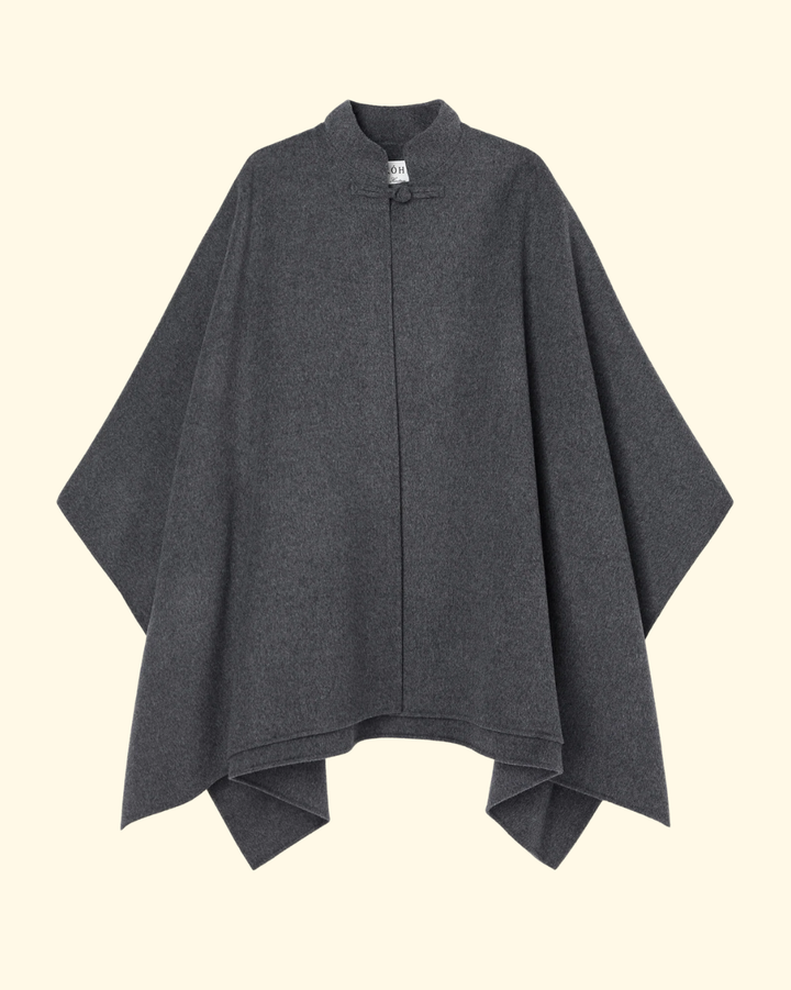 Double-Faced Wool Pankou Closure Poncho | Dark Grey Melange