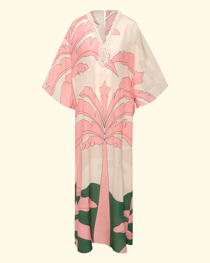 Andina Hand Embroidered Crepe Tunic | Peach Palms