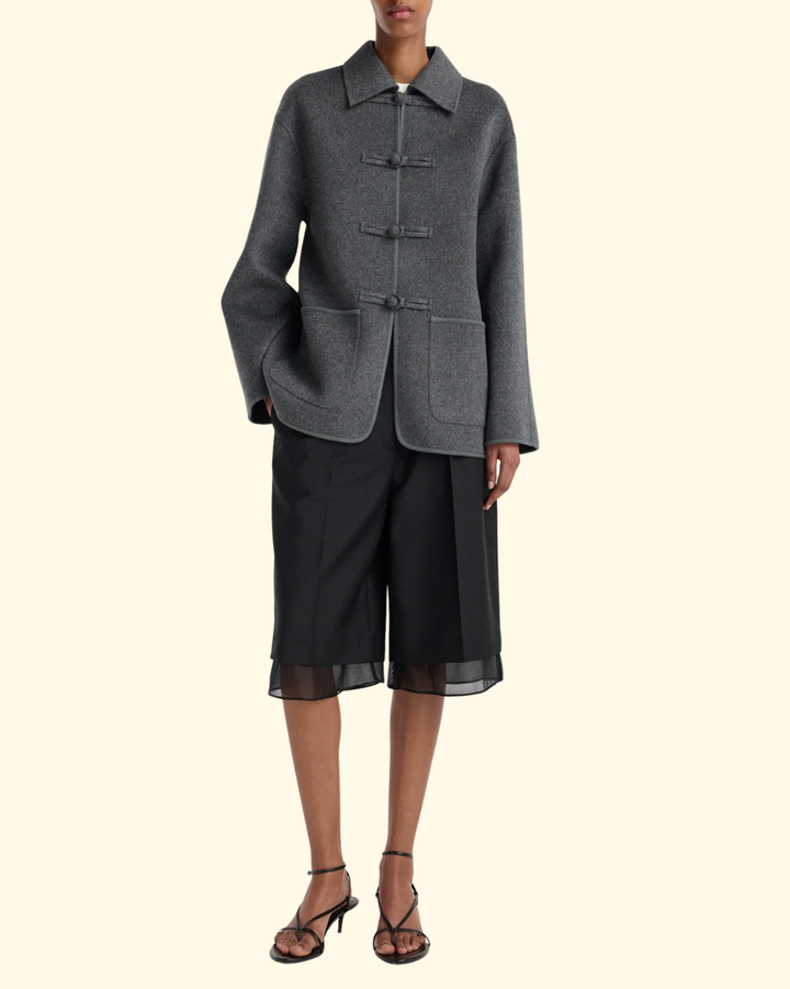 Double Faced Wool Pankou Closure Jacket | Dark Grey Melange