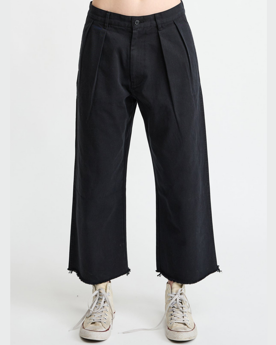 Cropped Double Pleat Wide Leg | Black