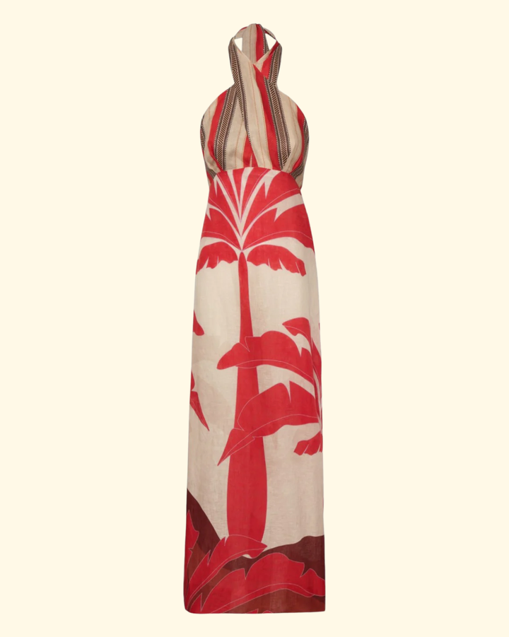 Costa Del Sol Linen Midi Dress | Orange Palms