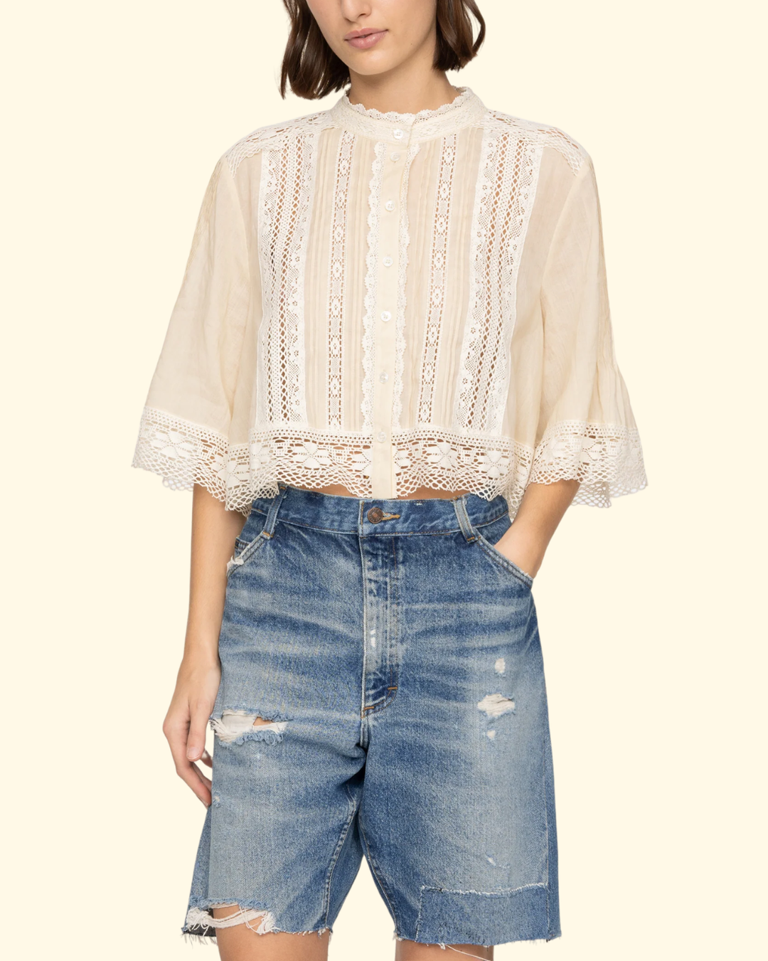 Pippa Solid S/Slv Top | Cream