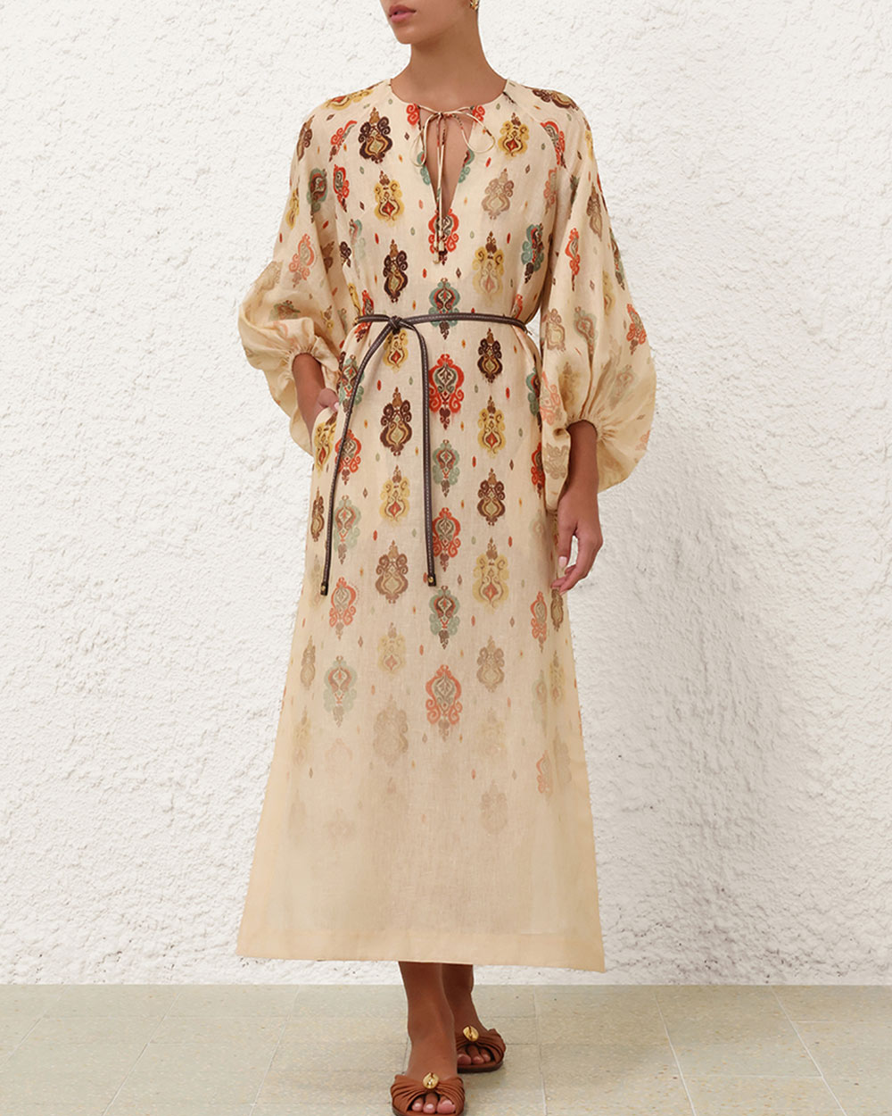 Wylie Midi Dress | Tan Ikat