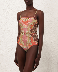 Wylie Belted Bandeau Bathing Suit | Rust Multi