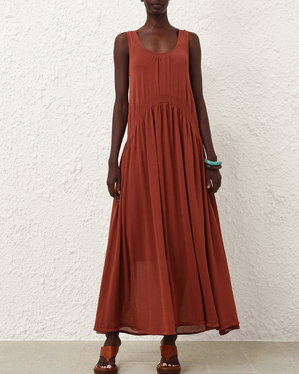 Illuminate Gathered Maxi Dress | Rust