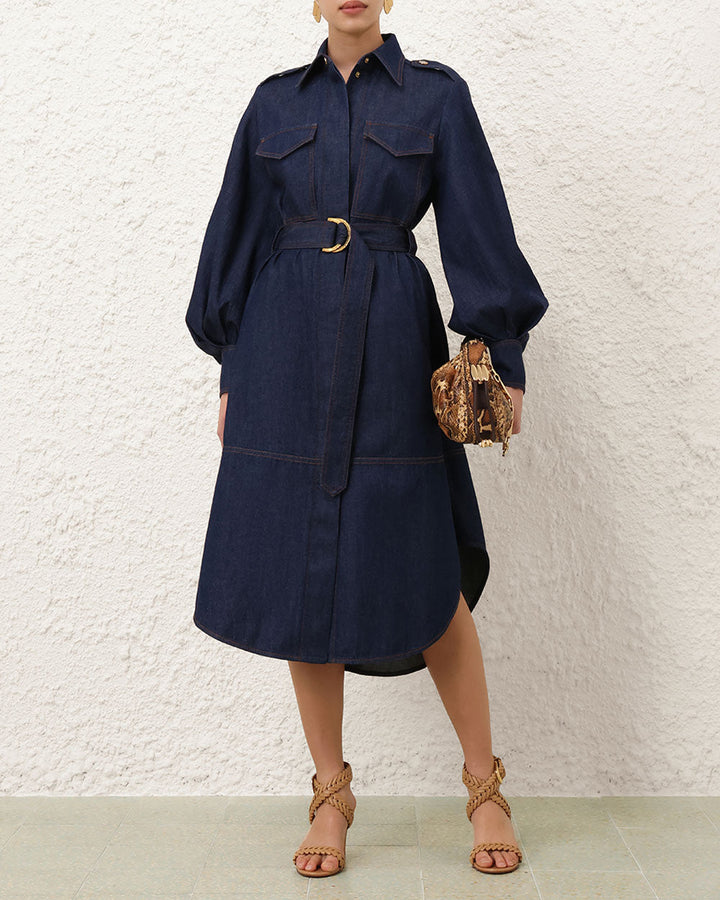 Denim Cargo Midi Dress | Ink
